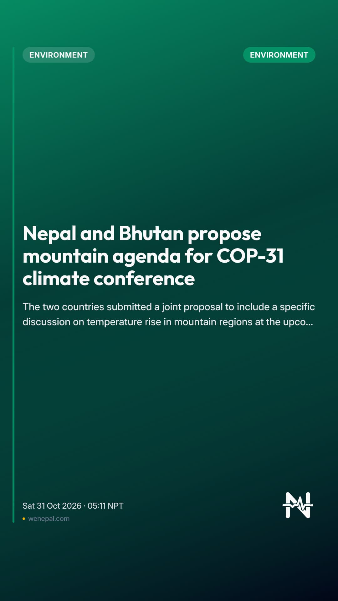 Nepal and Bhutan propose mountain agenda for COP-31 climate conference
