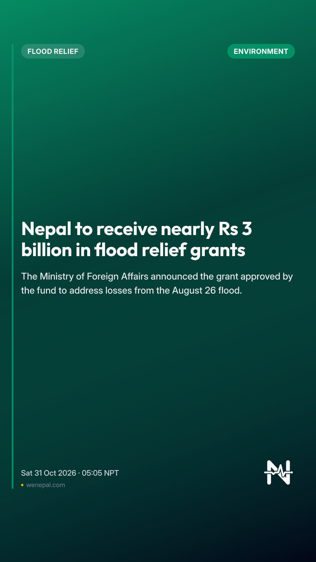 Nepal to receive nearly Rs 3 billion in flood relief grants