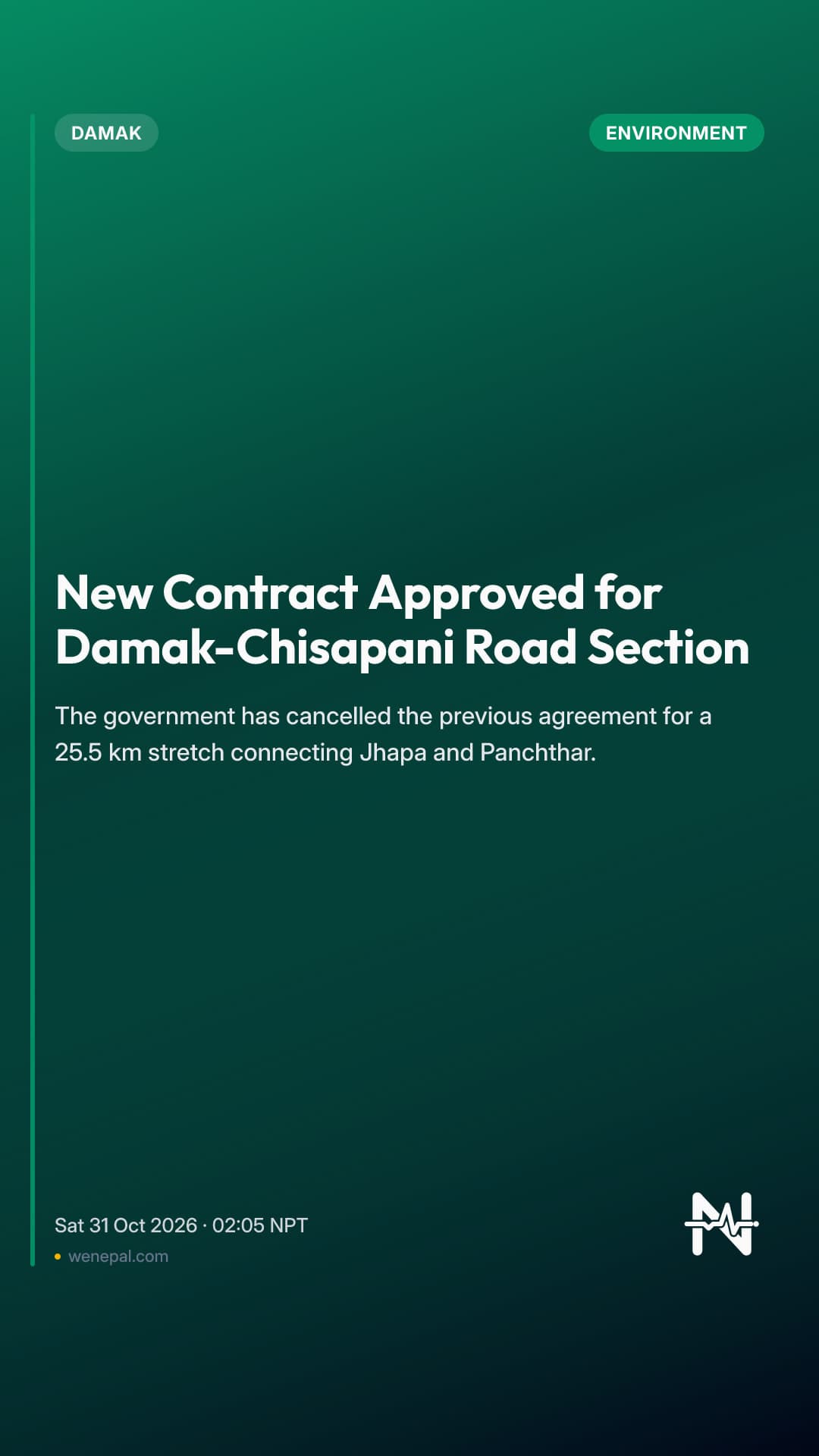 New Contract Approved for Damak-Chisapani Road Section