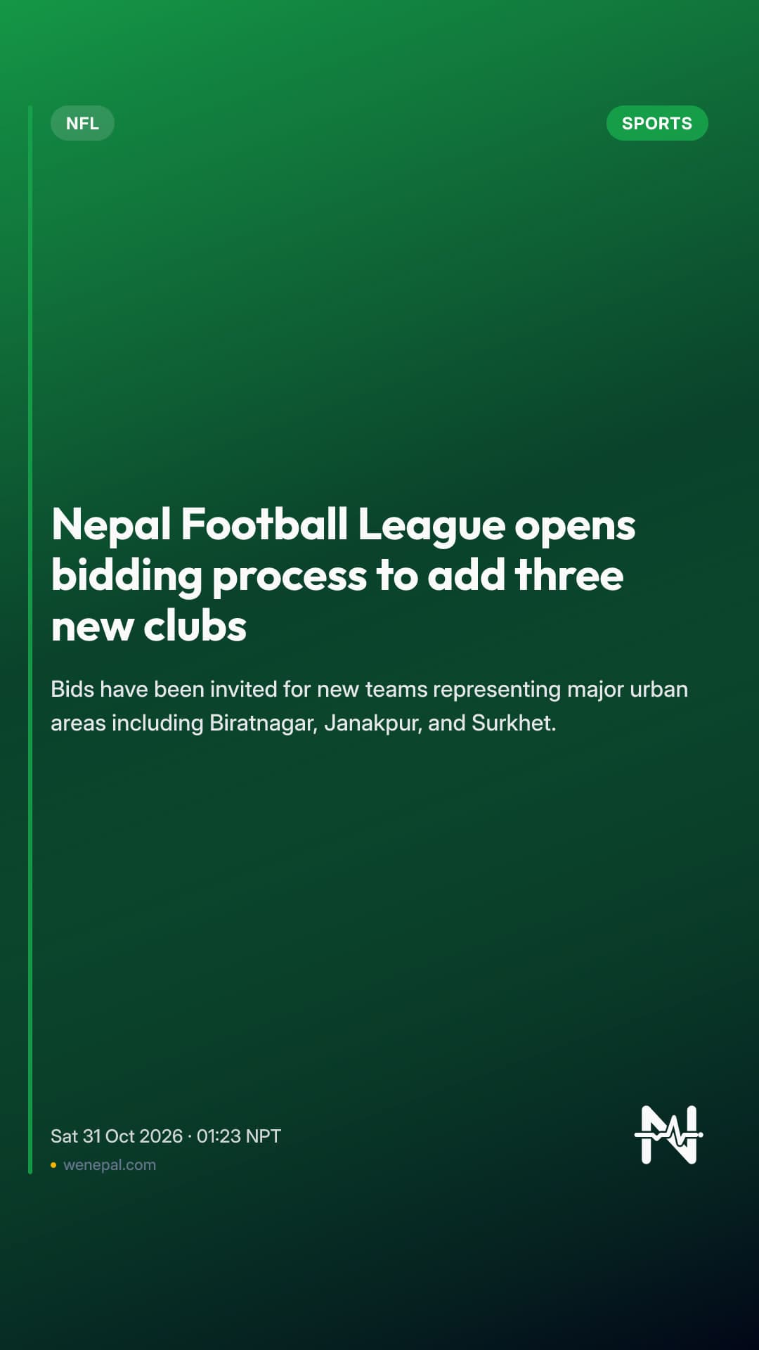 Nepal Football League opens bidding process to add three new clubs