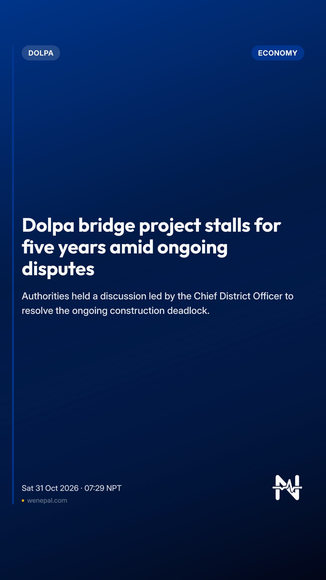 Dolpa bridge project stalls for five years amid ongoing disputes