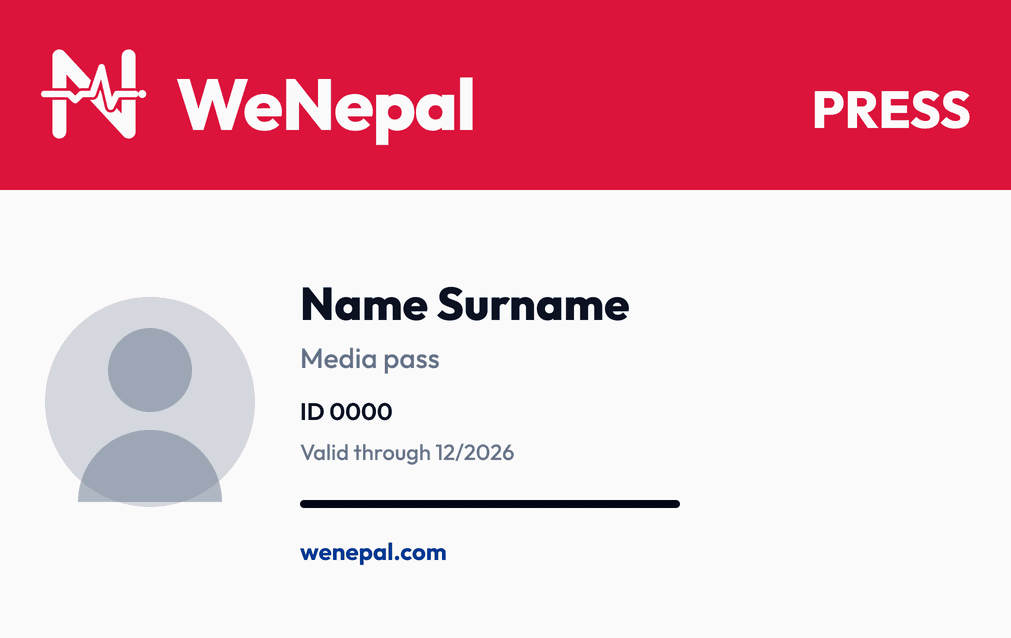 Press pass, ID card and letterhead: Press pass, front (English)