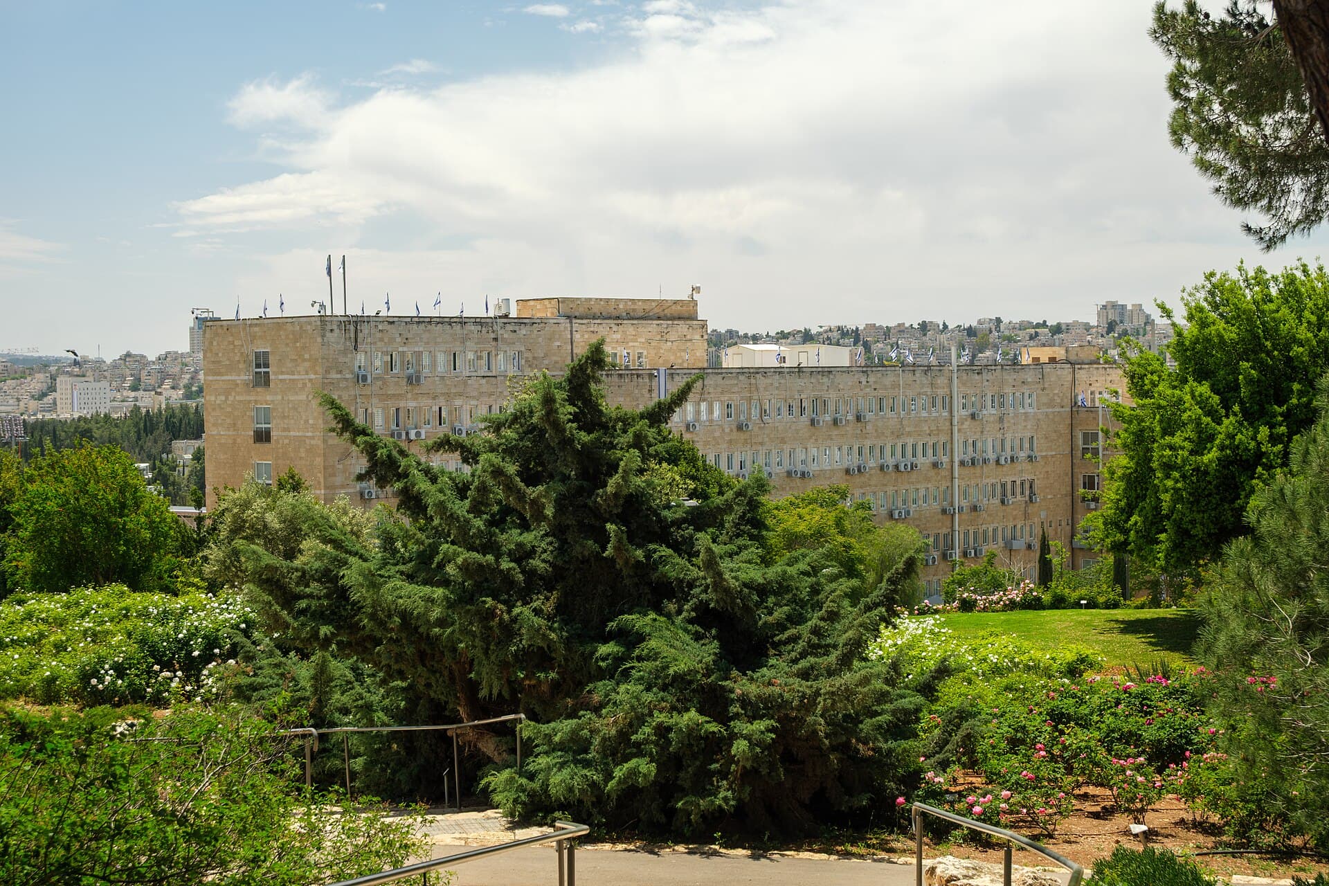 Israeli Ministry of Finance viewed from the Wohl Rose Park, Jerusalem, April 2025