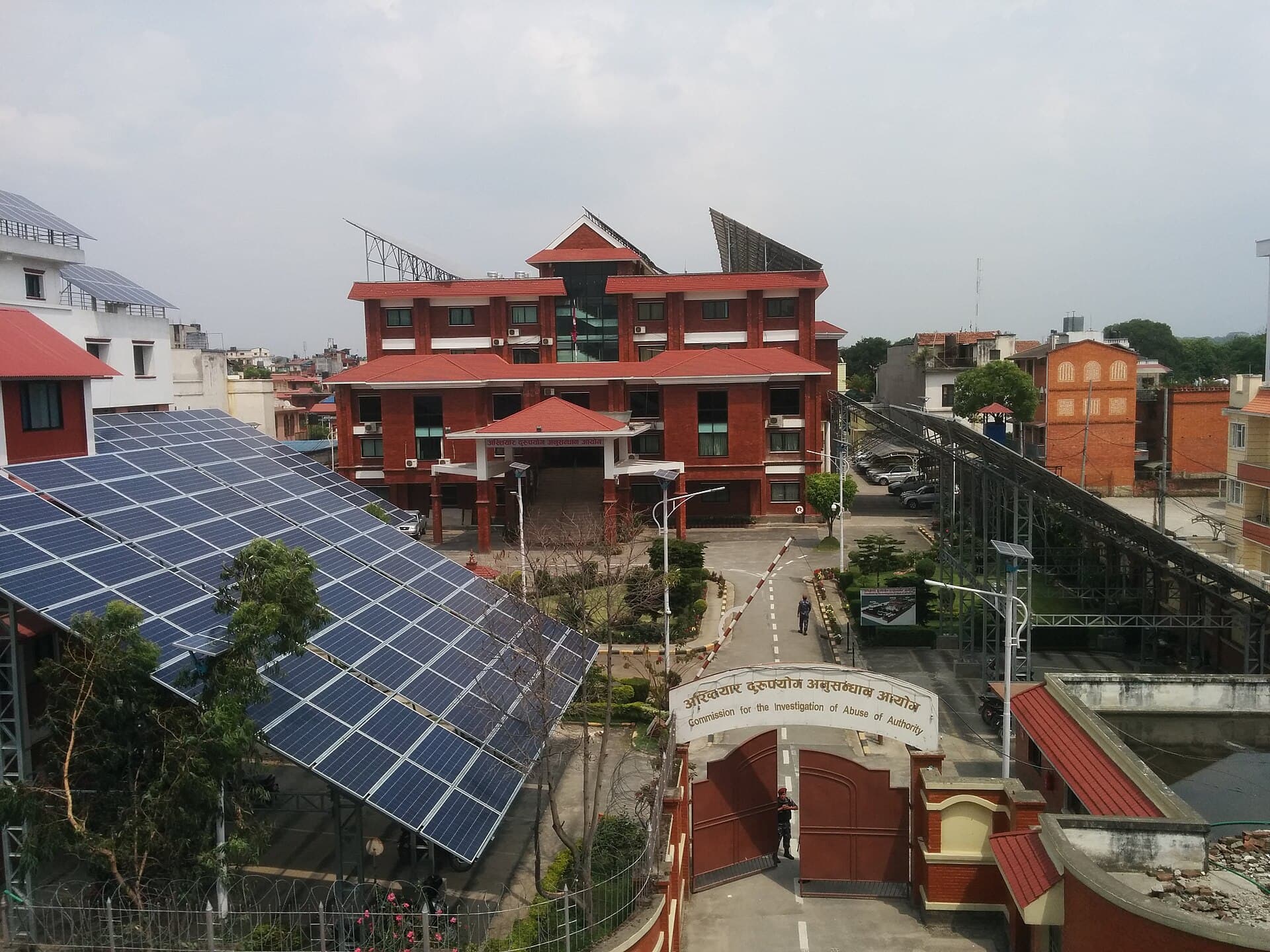 This is Gham Power's 500kW solar system at Commission for the Investigation of Abuse of Authority (CIAA). At the time of installation in 2017, this was the largest solar system in Nepal.